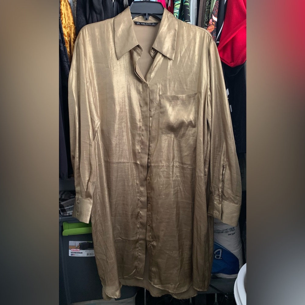 New ZARA BASIC Golden Shirt Dress